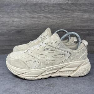 HOKA U Clifton L Shoes Womens Size 6.5 Tan Beige Suede Sneakers One One